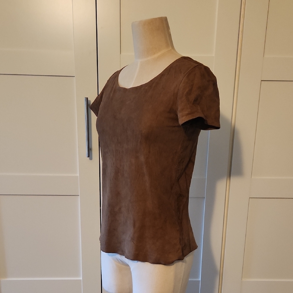 VTG Calvin Klein 100% Genuine Suede Brown Short Sleeve Top Blouse Size 8